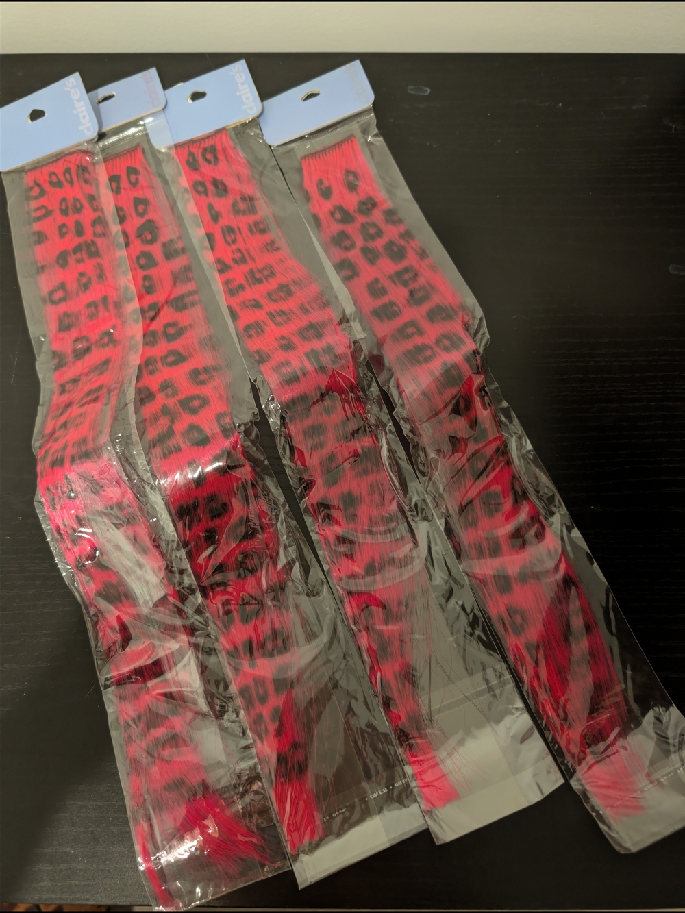 Claire's Pink and Black Leopard Print Hair Extensions - Pack of 4 - Vintage